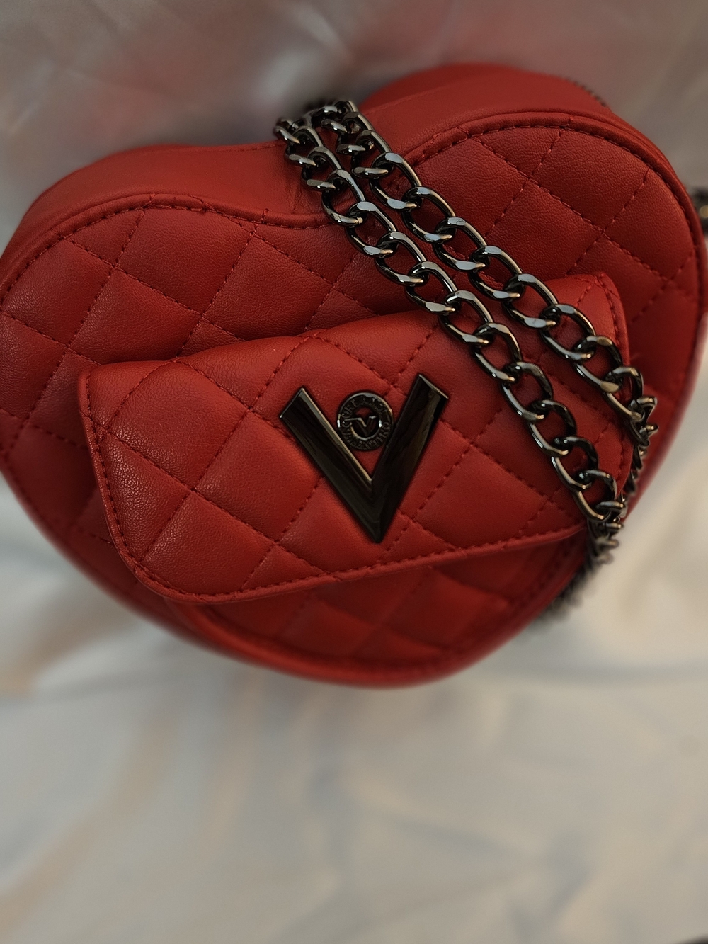 Valentino Orlandi Red Quilted Heart Crossbody with Gunmetal Hardware - Picture 2 of 4